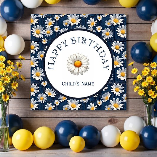 Gänseblümchen auf blauem Denim-Geburtstag  Poster