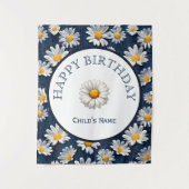 Gänseblümchen auf blauem Denim-Geburtstag Wandteppich (Vorderseite)