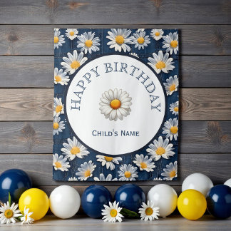 Gänseblümchen auf blauem Denim-Geburtstag Wandteppich