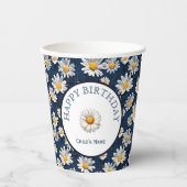 Gänseblümchen auf blauem Denim-Geburtstagsfeier Pappbecher (Vorderseite)