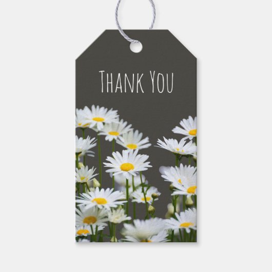 Gänseblümchen auf Grau Danke Benutzerdefiniert Geschenkanhänger (Vorderseite)
