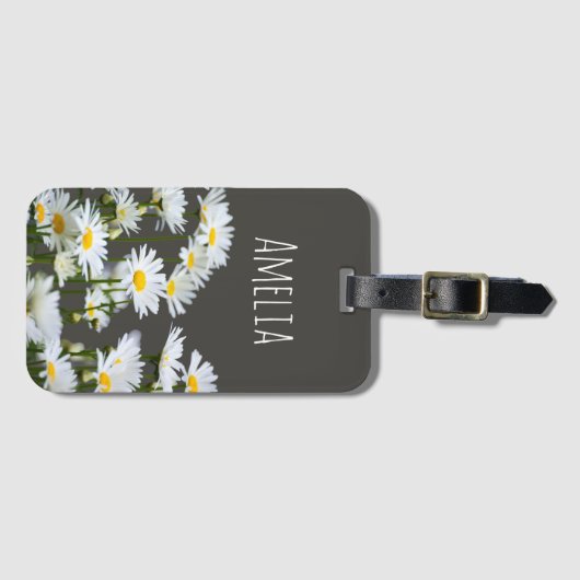 Gänseblümchen auf Grau Gepäckanhänger (Vorderseite (Horizontal))