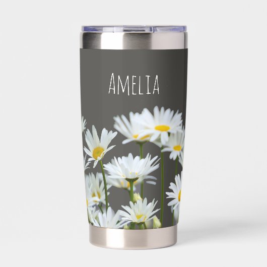 Gänseblümchen auf Grau Personalisiert Thermobecher (Vorderseite)