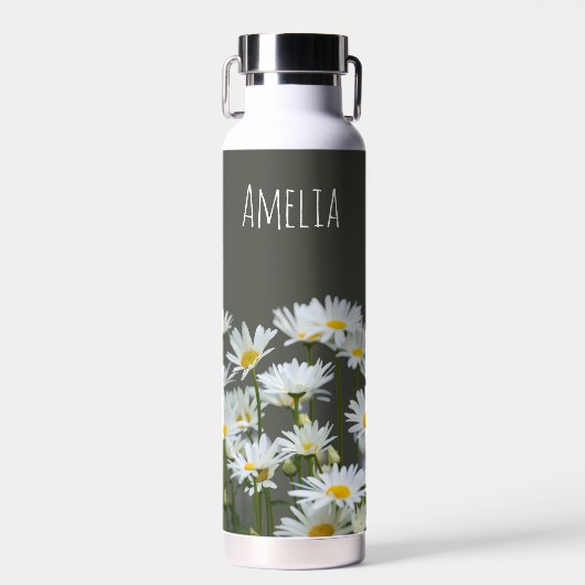 Gänseblümchen auf Grau Personalisiert Trinkflasche (Vorne)