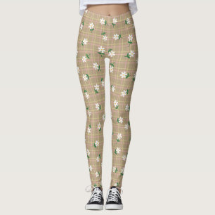 Gänseblümchen auf Karo (großer Maßstab) Braun  Leggings