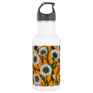 Gänseblümchen auf orange edelstahlflasche