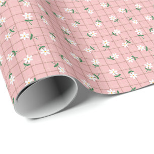 Gänseblümchen auf rosa Karo (kleine Größe) Geschenkpapier