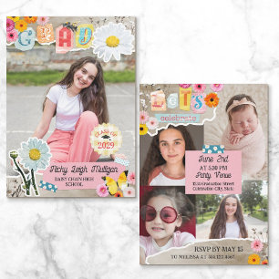 Gänseblümchen-Ausschnitte Scrapbook Collage Abschl Einladung