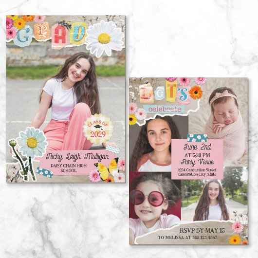 Gänseblümchen-Ausschnitte Scrapbook Collage Abschl Einladung