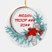 Gänseblümchen-blondes Haar-blauer Kiefern-Kranz Keramik Ornament (Hinten)