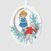 Gänseblümchen-blondes Haar-blauer Kiefern-Kranz Ornament (Vorderseite)