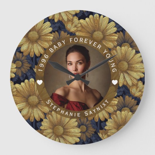 Gänseblümchen-Blume Fünfzig Geburtstag Custom Große Wanduhr (Vorderseite)