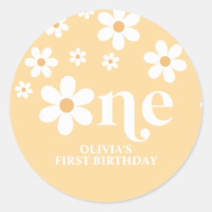 Gänseblümchen-Blumen 1. Geburtstag Papier-Teller Runder Aufkleber