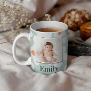 Gänseblümchen-Blumen-Boho-Retro-Foto Türkis Orange Tasse