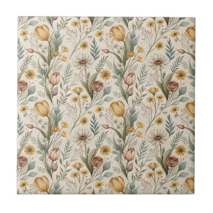 Gänseblümchen Blumen & Gelbe Tulpe Florale Garteng Fliese
