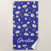Gänseblümchen-Blumen-Katharinenblau-Monogramm-Stra Strandtuch (Vorderseite)