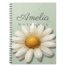 Gänseblümchen-Blumen-Notizbuch Name | Salbeigrünes