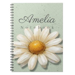 Gänseblümchen-Blumen-Notizbuch Name   Salbeigrünes Notizblock