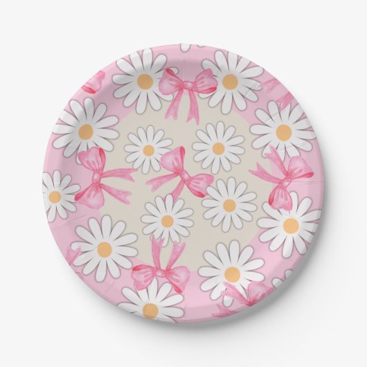Gänseblümchen-Blumen-Schleifen-Papierteller 7" run Pappteller (Vorderseite)