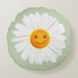 Gänseblümchen-Blumen-Smiley Rundes Kissen