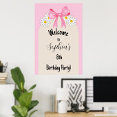 Gänseblümchen-Blumen- und Schleifen-Geburtstags-Wi Poster (Heimbüro)