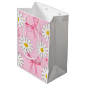 Gänseblümchen-Blumen- und Schleifen-Geschenktasche Mittlere Geschenktüte (Vorderseite Schrägansicht)
