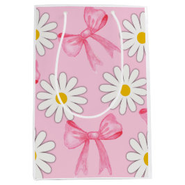 Gänseblümchen-Blumen- und Schleifen-Geschenktasche Mittlere Geschenktüte