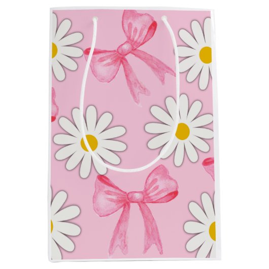 Gänseblümchen-Blumen- und Schleifen-Geschenktasche Mittlere Geschenktüte (Vorderseite)