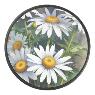 Gänseblümchen Blumenstrauß Elegante Aquarellmalere Eishockey Puck