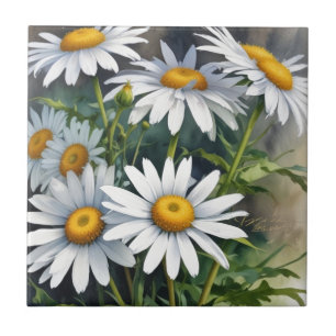 Gänseblümchen Blumenstrauß Elegante Aquarellmalere Fliese