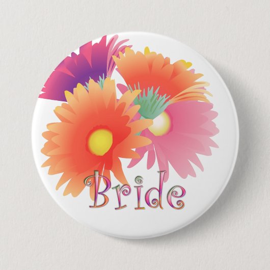Gänseblümchen-Braut-Hochzeits-Knopf KRW heller Button (Vorderseite)