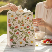 Gänseblümchen-Erdbeer-Blumenmuster Hellrosa Botani Mittlere Geschenktüte