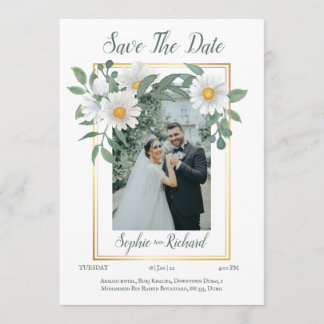 Gänseblümchen Florales Gold Hochzeit Save The Date Einladung