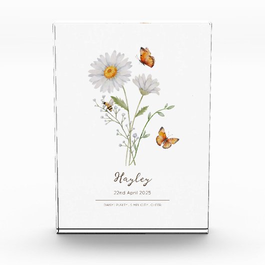 Gänseblümchen-Geburtsmonatsblume Fotoblock (Vorderseite)