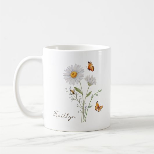 Gänseblümchen-Geburtsmonatsblume Kaffeetasse (Links)