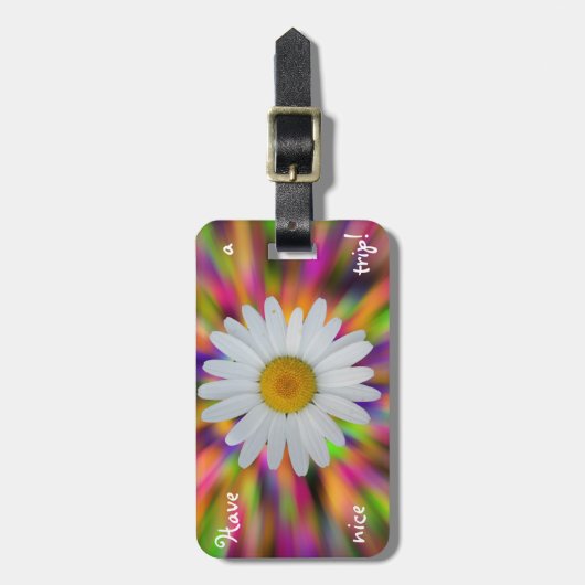 Gänseblümchen-Gepäckanhänger mit Lederband Gepäckanhänger (Vorderseite vertikal)