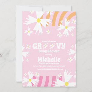 Gänseblümchen Groovy Baby Shower Pink Orange Einladung