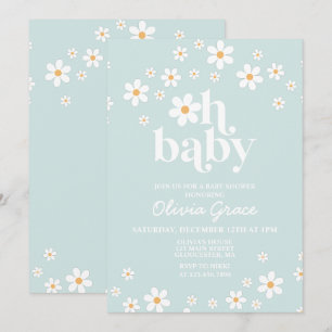 Gänseblümchen Hellblaue Retro-Baby-Shower-Einladun Einladung