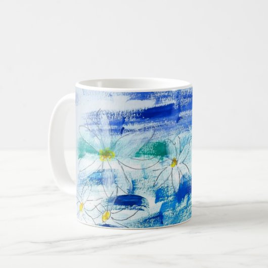 Gänseblümchen in Blauem und in weißem Kaffeetasse (Vorderseite Links)