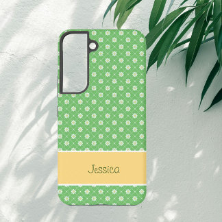 Gänseblümchen in Diamantmuster auf Grün Samsung Galaxy Hülle