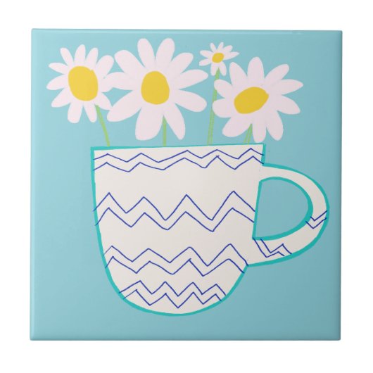 Gänseblümchen in Keramikvase Wasserfarbe Keramikfl Fliese (Vorderseite)