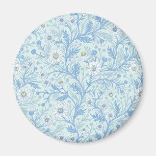 Gänseblümchen in weiß und blau auf Meeresglas Magnet
