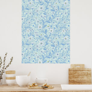 Gänseblümchen in weiß und blau auf Meeresglas Poster