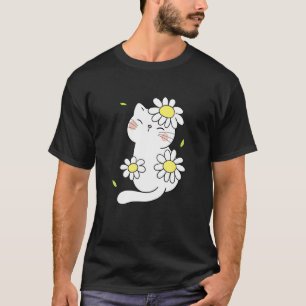 Gänseblümchen-Katze Frühling Blumen Katzen mit Blu T-Shirt