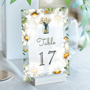 Gänseblümchen-Mason-Glas-Hochzeit Acryl-Tischnumme Acryleinladungen