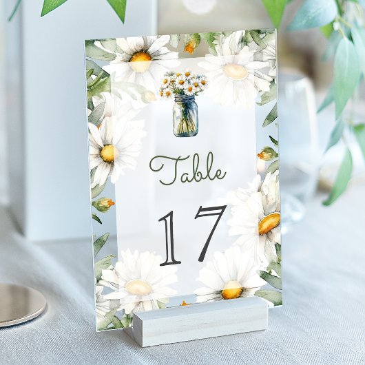 Gänseblümchen-Mason-Glas-Hochzeit Acryl-Tischnumme Acryleinladungen