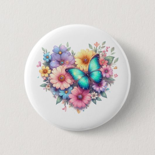 Gänseblümchen mit einem schönen Schmetterling Button (Vorderseite)