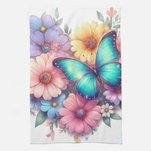 Gänseblümchen mit einem schönen Schmetterling Geschirrtuch (Vertikal)