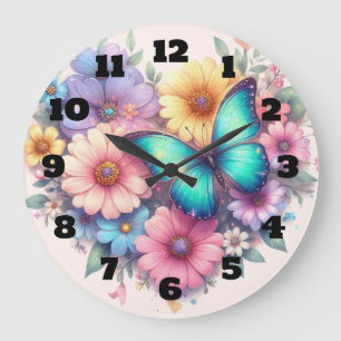 Gänseblümchen mit einem schönen Schmetterling Große Wanduhr