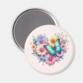 Gänseblümchen mit einem schönen Schmetterling Magnet (Vorderseite/Rückseite)